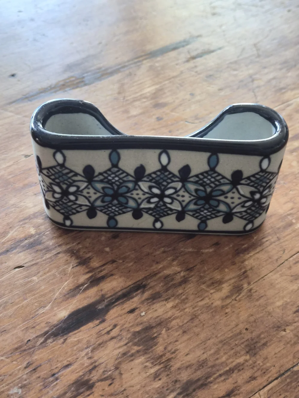 Vintage Servin Mexico Hand Painted Pottery Sugar Packet/Business Card Holder